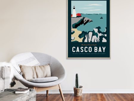 Casco Bay Maine Poster | Vintage Travel Poster | Ocean Poster | Landscape Poster |  Maine Poster | Portland Head Light | Casco Bay Print For Discount