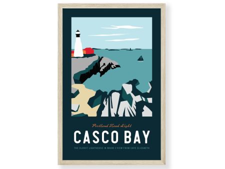 Casco Bay Maine Print 11 x17  | Vintage Travel Print | Ocean Print | Maine Print | Portland Head Light | Casco Bay Print Online