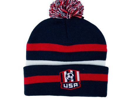 USA Men s Soccer Pom Beanie Red White Blue One Size Online Hot Sale