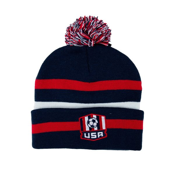 USA Men s Soccer Pom Beanie Red White Blue One Size Online Hot Sale