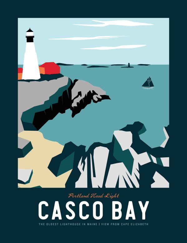 Casco Bay Maine Print 8.5 x11  | Vintage Travel Print | Ocean Print | Maine Print | Portland Head Light | Casco Bay Print Online Sale