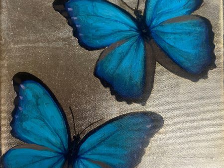 Blue Morphos - Oil on Canvas with Silver Foil For Cheap