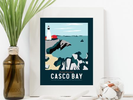 Casco Bay Maine Print 8.5 x11  | Vintage Travel Print | Ocean Print | Maine Print | Portland Head Light | Casco Bay Print Online Sale