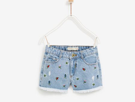 Jean Shorts With Flower Hot on Sale