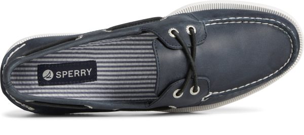 Men s A O 2-Eye Cross Lace Leather Wide - Navy Hot on Sale